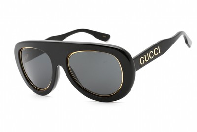 Pre-owned Gucci Gg1152s 001 Sunglasses Shiny Black Frame Dark Grey Lenses 54 Mm In Gray
