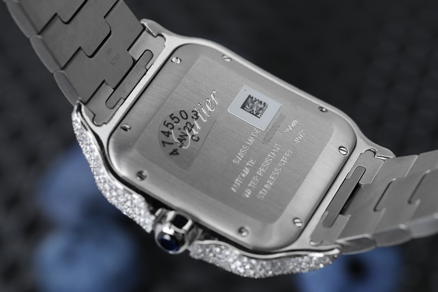 Pre-owned Cartier Santos De  Large Model Wssa0018 Custom Diamonds Stainless Steel