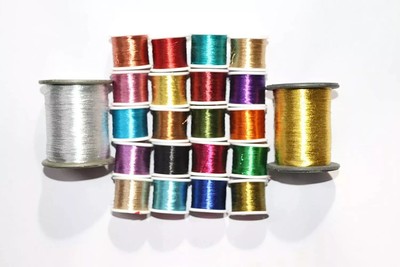 Metallic Thread/Zari Thread Combo for Craft and Embroidery 20 Roll Multicolor