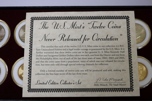2002-2004 P & D Unc Kennedy 50c Sacagawea $ Limited edition 12 coins COA  #1188