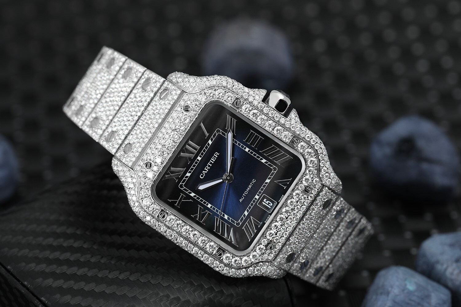 Pre-owned Cartier Santos De  Large Model Wssa0018 Custom Diamonds Stainless Steel