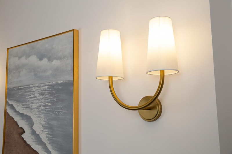 Double Antique Fabric Wall Sconce Indoor Light Fixture, 2-Light Dual Vanity Vintage Industrial Hardwired Wall Lighting with Textile Fabric Shade Lamp for Bedroom Living Room Hallway Study