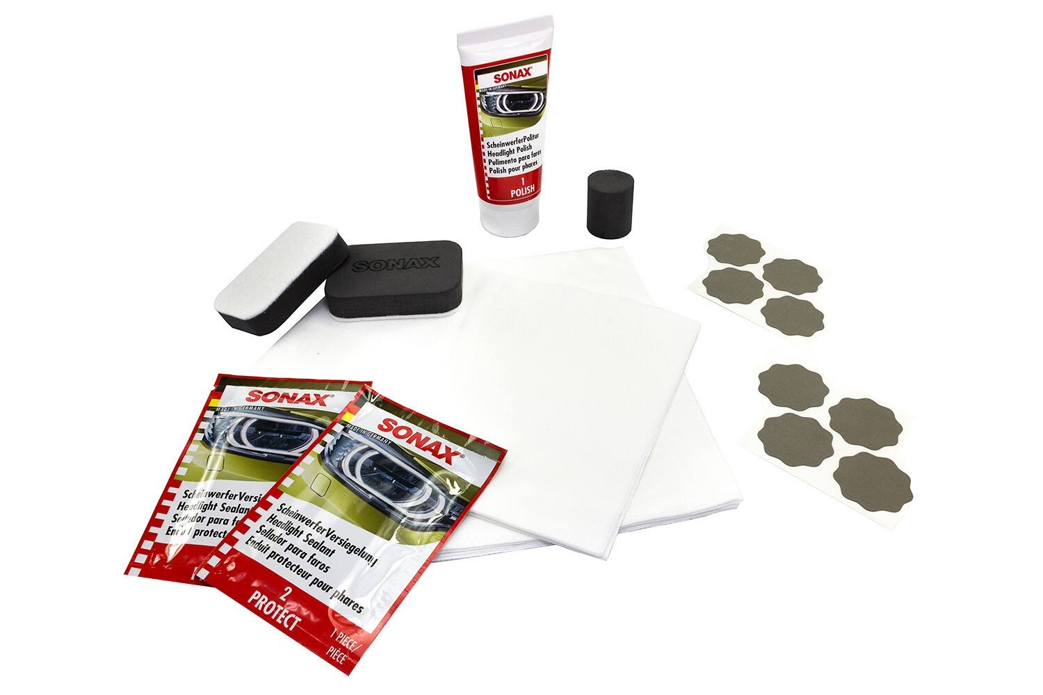 SONAX 04059410 Scheinwerfer Aufbereitung Set 3 Stück Restauration Kiit Reparatur