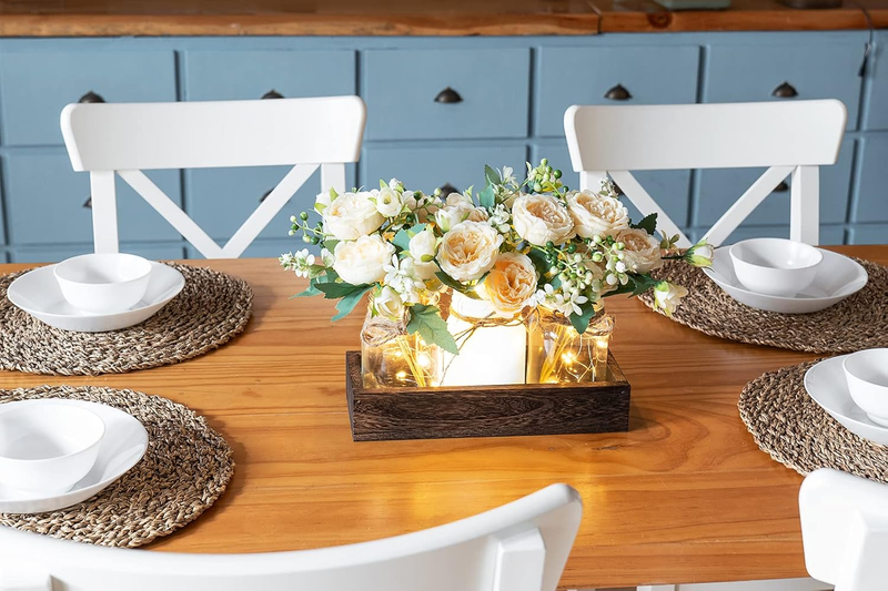 Mason Jar Lights Centerpiece Table Decor for Dining Room Farmhouse Wood Tray wit