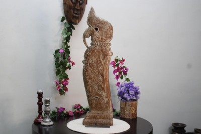 Rare Indian Hand Carved Vintage Wooden Architectural Panel Mounted on Iron Base