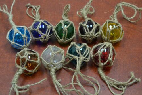 9 PCS REPRODUCTION GLASS FLOAT BALL WITH FISHING NET 2" 