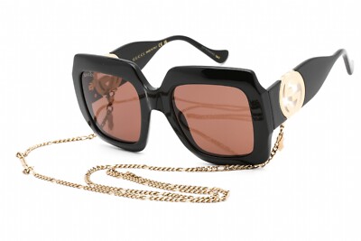 GUCCI GUCCI GG1022S 005 SUNGLASSES SHINY BLACK FRAME BROWN LENSES 54MM