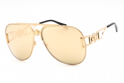 Pre-owned Versace Ve2255 100203 Sunglasses Gold Frame Mirror Yellow Gold Lenses 63mm In Gold Yellow