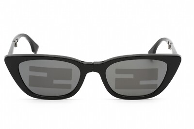 Pre-owned Fendi Fe40089i 01c Sunglasses Shiny Black Frame Smoke Mirror Lenses 53mm In Gray