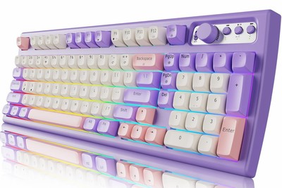 EWEADN V97 Cute Creamy Keyboard Bluetooth/2.4GHz Gaming Keyboard Wireless wi