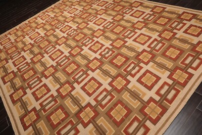 Asmara Hand Woven Wool French Aubusson Needlepoint Area Rug Beige 9'7'' x 11'11''