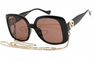 Pre-owned Gucci Gg1029sa 005 Sunglasses Black Frame Brown Lenses 57mm