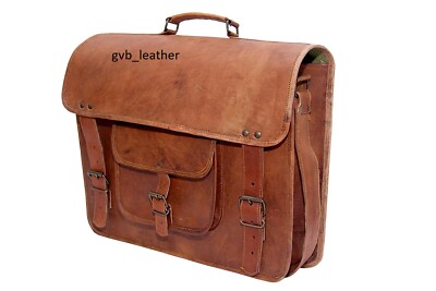 Grand Main Sewd 18 " Sac Malette Véritable Cuir Vintage Messager Portable Marron