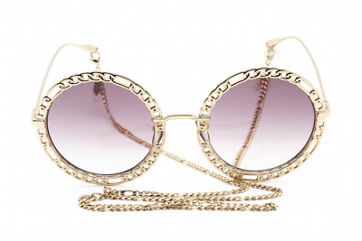 Pre-owned Gucci Gg1113s 002 Sunglasses Gold Frame Violet Gradient Lenses 53mm In Purple