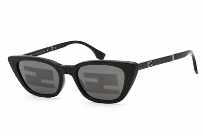 Pre-owned Fendi Fe40089i 01c Sunglasses Shiny Black Frame Smoke Mirror Lenses 53mm In Gray