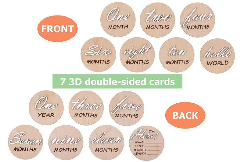 3D Wooden Monthly Milestone Cards, for Baby Photos, Monthly Milestone Marker, Mo