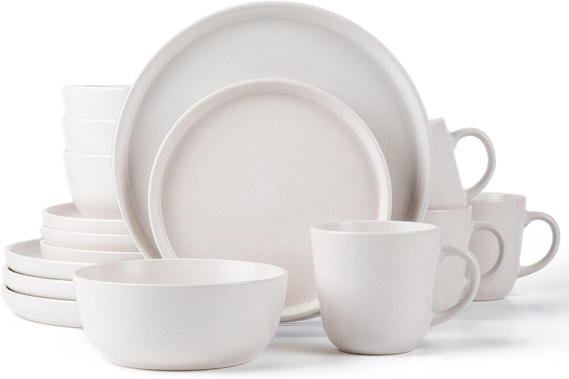 SKUGGA round Stoneware 16Pc Dinnerware Set of 4, Dinner Plates, Side Plates, Cereal Bowls, Mugs - Matte White (466817)