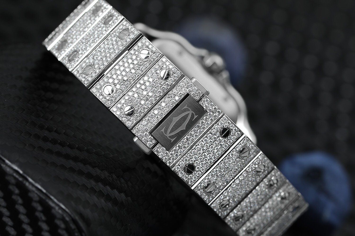 Pre-owned Cartier Santos De  Large Model Wssa0018 Custom Diamonds Stainless Steel