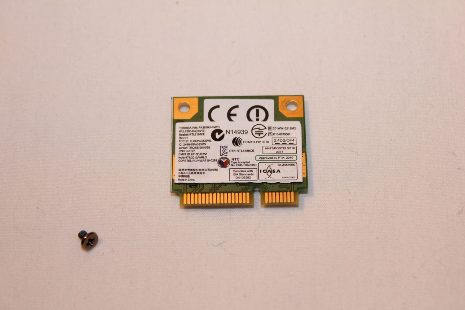 Toshiba Wifi card PA3839U-1MPC Realtek RTL8188CE