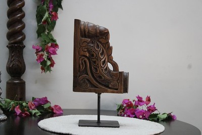 Very Rare Antique Indian Hand Carved Vintage Wooden Architectural Panel Mounted