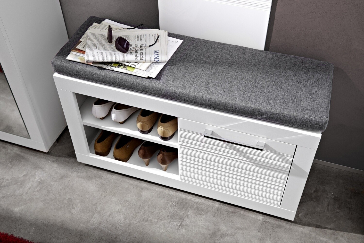 Hallway Furniture Shoe Storage Bench Cabinet White Gloss Modern Compact Seat Fl Ebay