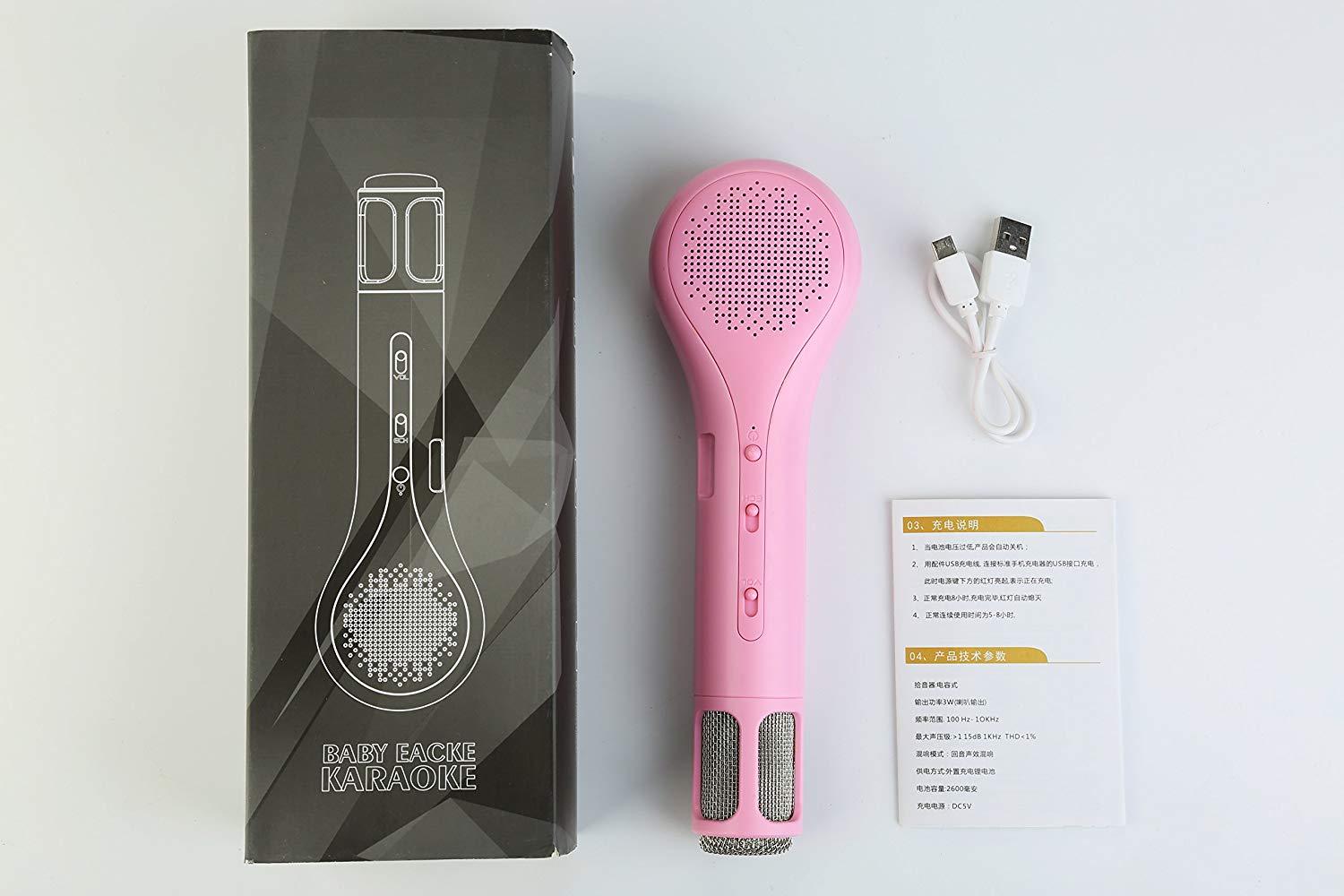 Karaoke Microphone with Bluetooth speaker Wireless Rechargeable Pink