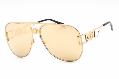 Pre-owned Versace Ve2255 100203 Sunglasses Gold Frame Mirror Yellow Gold Lenses 63mm In Gold Yellow