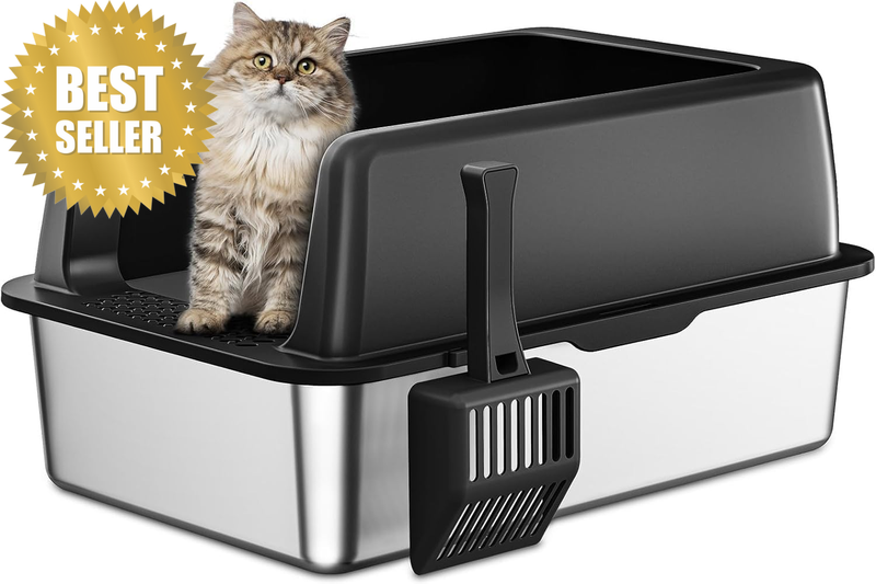 Extra Large Stainless Steel Litter Box with Lid, XXL 58 L X 37 W X 26 H CM Metal