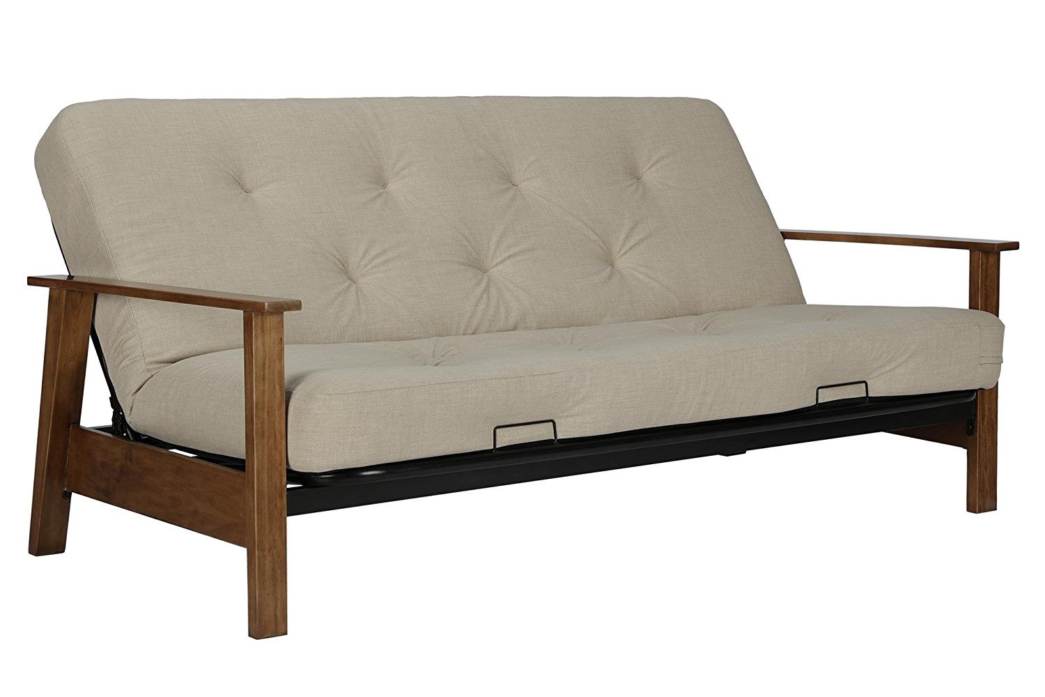 Comfortable Linen Sofa Sleeper Full Size Bed Metal Frame 6 Inch Coil Mattress