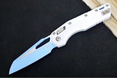 Microtech MSI Manual Folder - Two-Toned Sky Blue Finished Blade / White Polymer