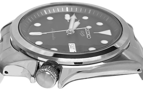 Pre-owned Seiko 5 Sports Automatic Watch Srpe55 Black Dial Day Date Steel Bracelet Japan