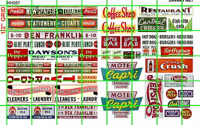NH087 DAVE'S DECALS 1/2 Set N SCALE BIZ SET GROCERY HEADED COFFEE SHOP SODA BAR
