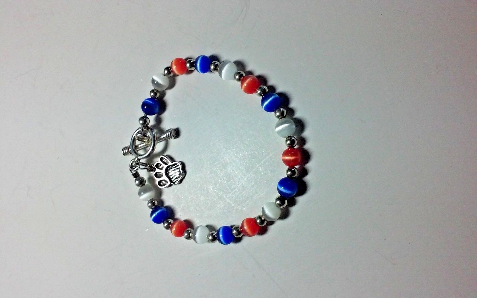 Vintage Sterling 925 Silver Bracelet Paws W/ Red, White & Blue