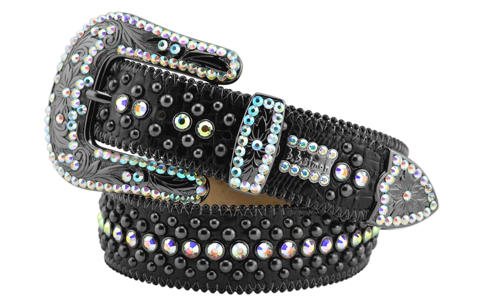 BB Simon Veronica Belt Aurora Borealis Crystal Black Rapper