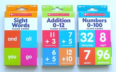Flash Cards - Sight Words / Addition 0-12 / Numbers 0-100 - 3 Pack Bundle - New