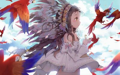 Anime tribal parrot fantasy art feathers birds macaws CCG Gaming Mat Desk