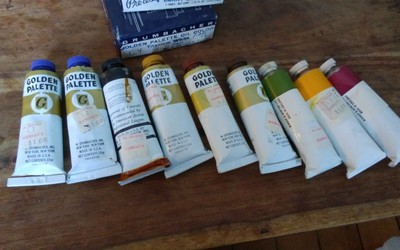 9 1.25 oz Grumbacher Golden Palette Pretested Winton artists oil colors boxed