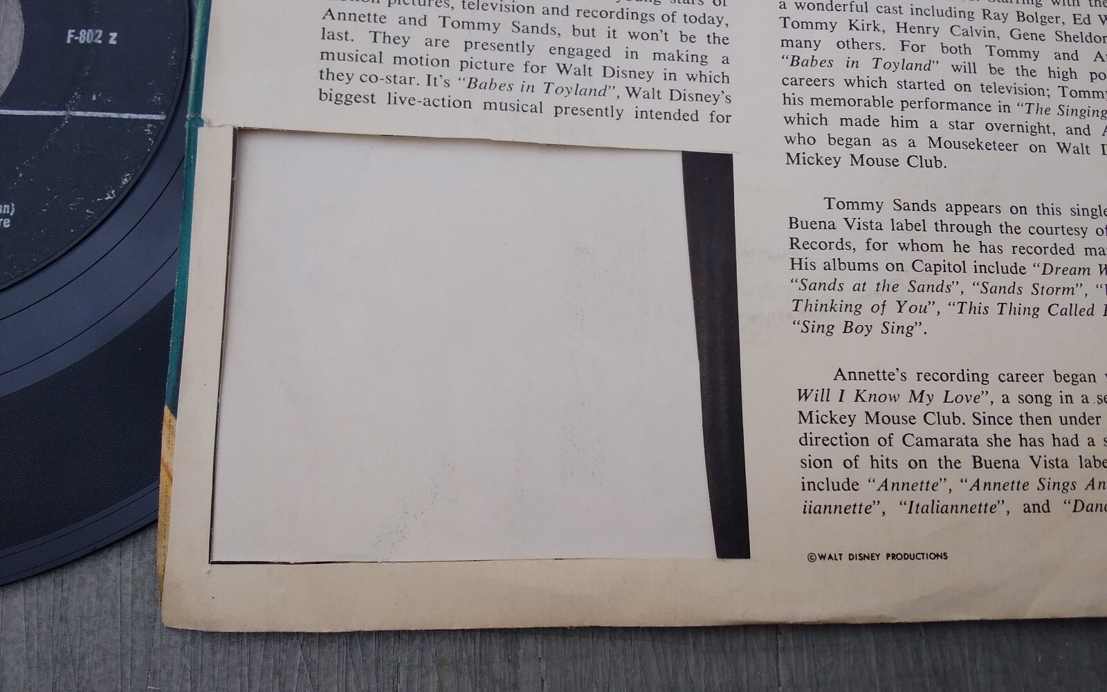 The Parent Trap! 45rpm Single 7-inch Vista Records #F-802 Tommy Sands and Annett