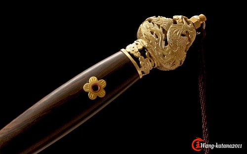 Exquisite Chinese Sword Damascus Steel Double Edge Dragon Phoenix Jian Ebony