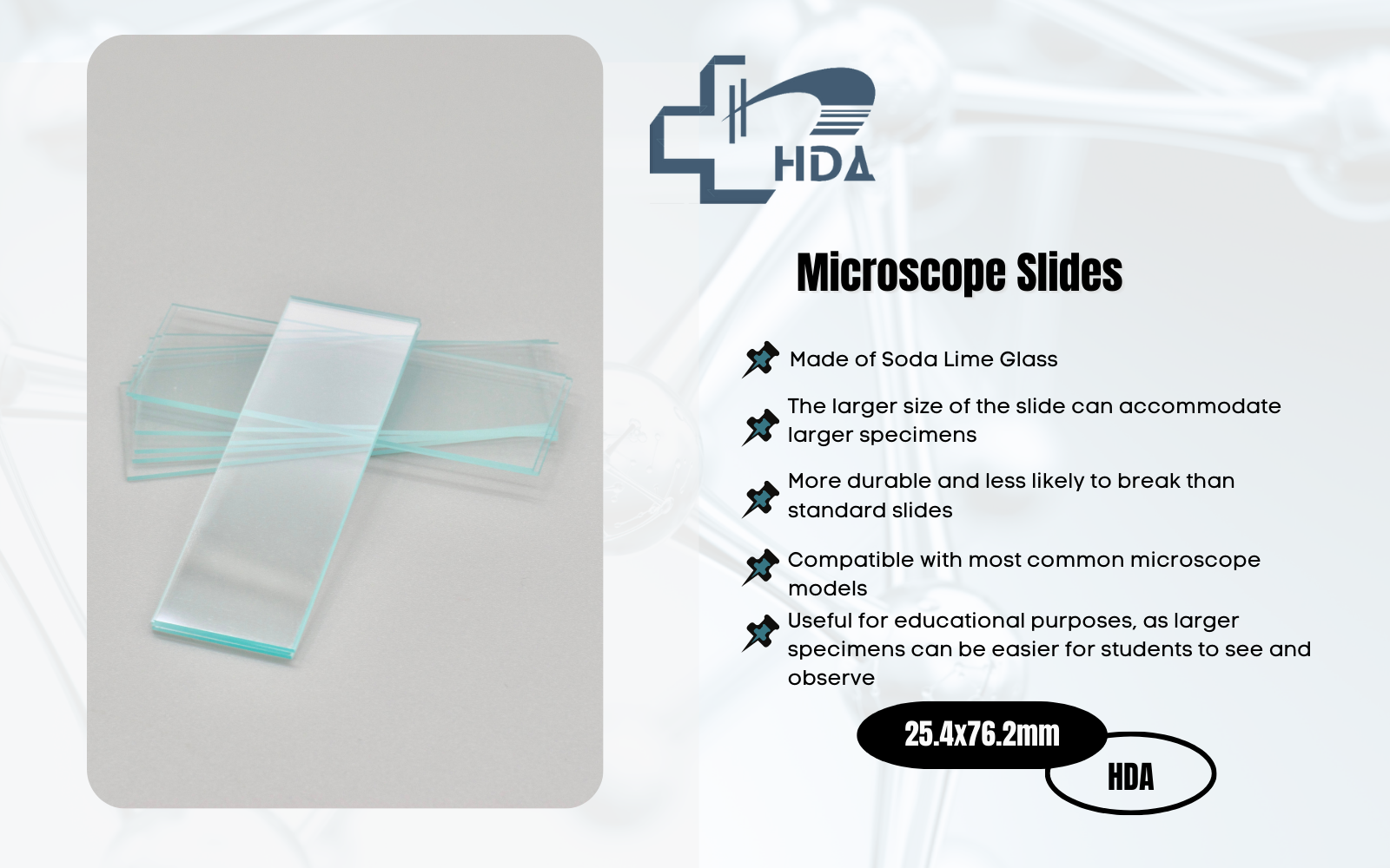Microscope Slides 50 Pcs Pre-Cleaned Blank Ground Edges 25.4mmx76.2mm (3"x1")