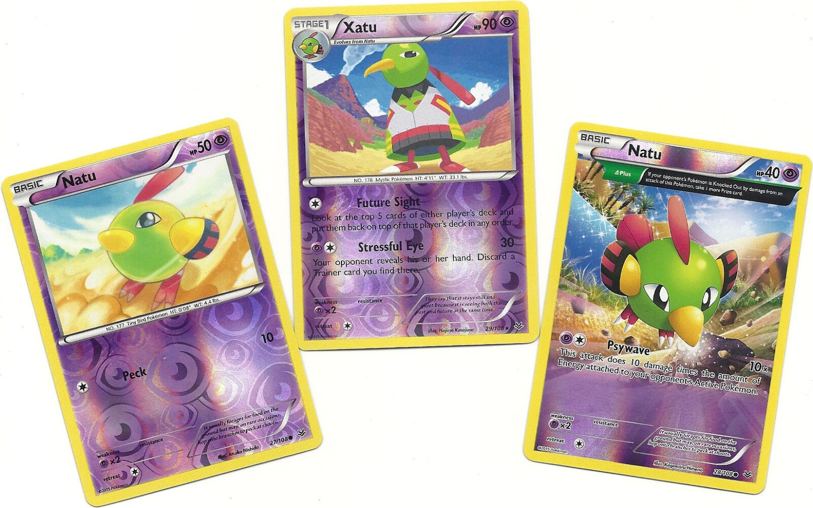 RARE XATU & 2 NATU - XY EVOLUTION Roaring Skies -REV HOLO RARE XATU & 2 NATU - XY EVOLUTION Roaring Skies -REV HOLO