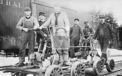 Railroad Train Workers Pose On Hand Car Cherryfield Maine ME - 8x10 Reprint