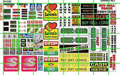 NH088 DAVE'S DECALS 1/2 Set N SCALE BIZ SET PAWN SHOP TRUCK STOP STORE SIGNAGE