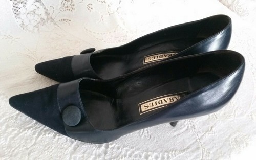 VTG 1960's Fine 7N EUROPEAN Navy Blue Leather Pump Shoe Classic Paradies 3