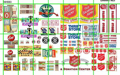 NH083 DAVE'S DECALS 1/2 Set N SCALE BIZ SET BOWLING THRIFT STORE AND AD SIGNAGE
