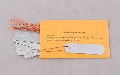 100 ZINC TRAP TAGS, No Rust, traps trapping plants trees