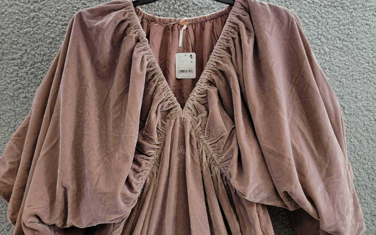 Free People Portia Velvet Mini Dress Women's M Winter Bloom V-Neck 3/4 Sleeve - Picture 3 of 15