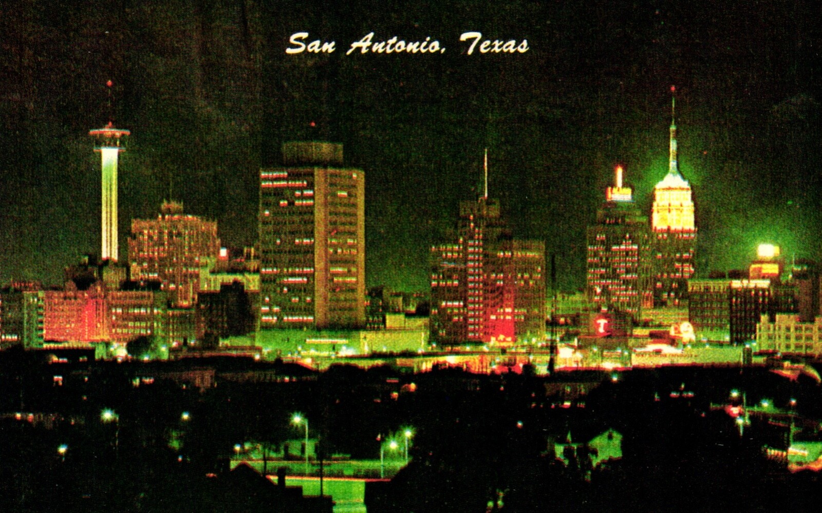 Postcard aerial view San Antonio Texas at night | eBay