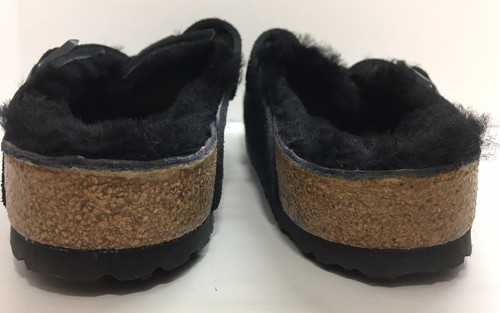 Birkenstock Boston Black Suede 39 Shearling Lined Womens Size 8 Slip On Clogs Y2