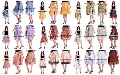 Pre-owned Handmade 30 Pc Wholesale Lot Indian Skirt Women Wrap Around Rapron Silk Skirt Short Skirt In Assorted